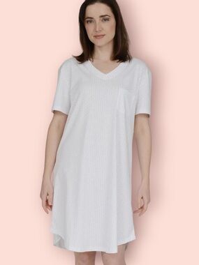 COTN Peruvian Pima Cotton Polka Dot Short Sleeve V Neck Nightshirt
